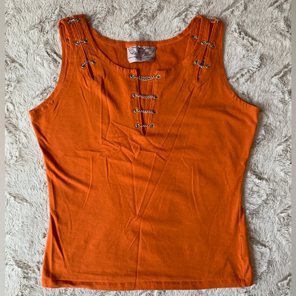 V Twin Women’s Motorcycle Apparel - Orange Tank with Chains